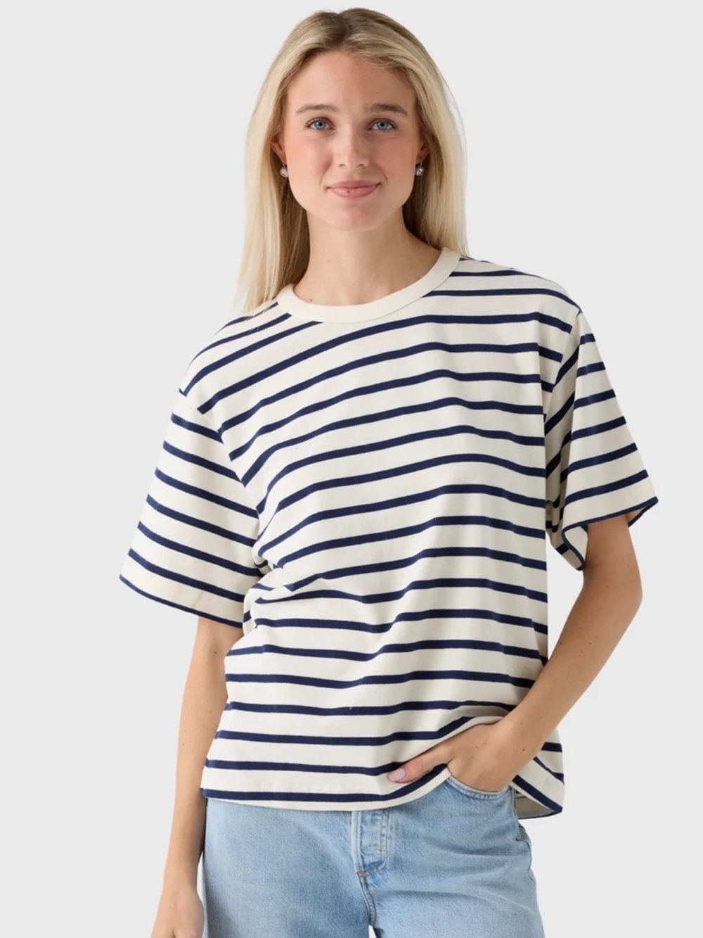 Citizens of Humanity Goldie Knit Tee in Navy / White Stripe